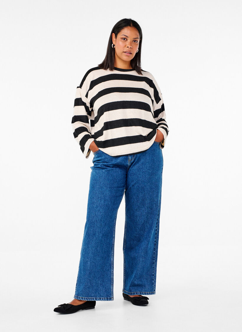 Long-sleeved blouse with stripes, Bl. Beige Mel.Stripe, Model image number 2