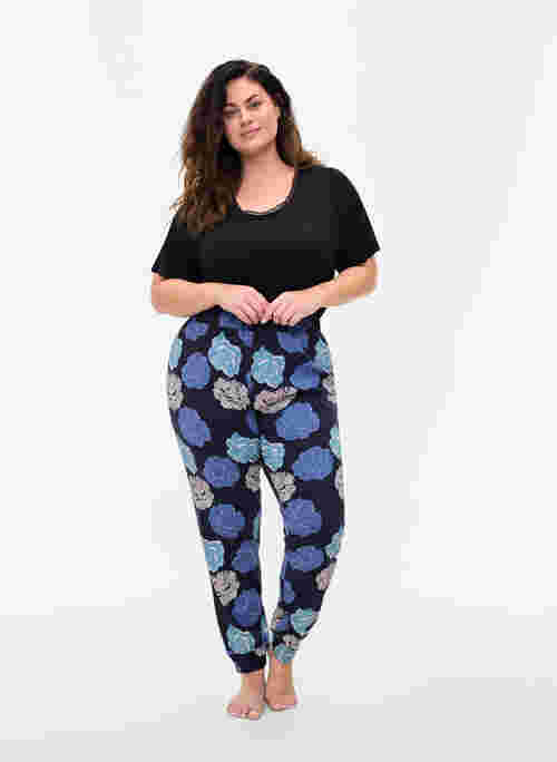 Cotton night trousers with floral print