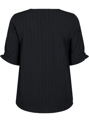 Striped blouse with short sleeves, Black, Packshot image number 1