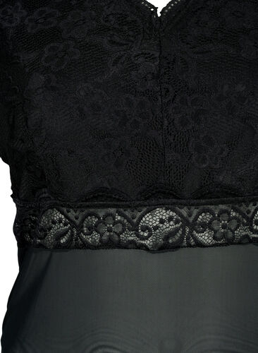 Bodystocking with lace and v-neckline, Black, Packshot image number 2
