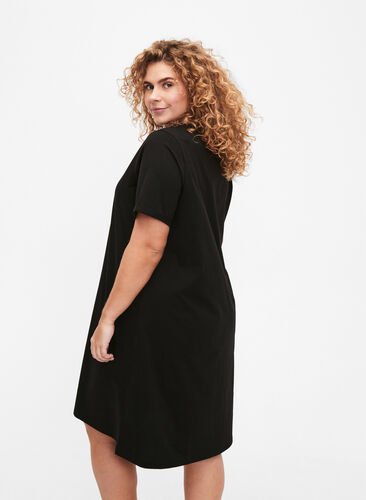 Short-sleeved nightgown in organic cotton, Black Coffee, Model image number 1
