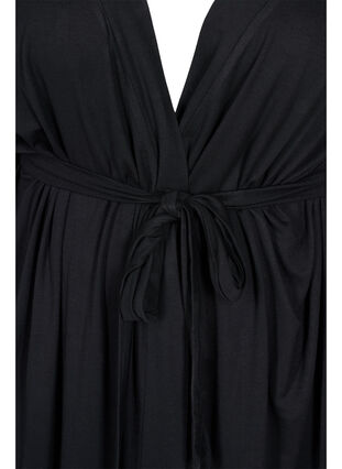 Viscose dressing gown with lace, Black, Packshot image number 2