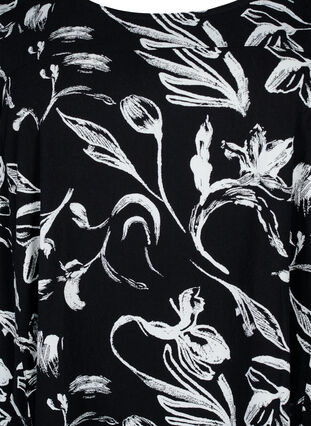 Short-sleeved, printed cotton dress, Black W. AOP White, Packshot image number 2