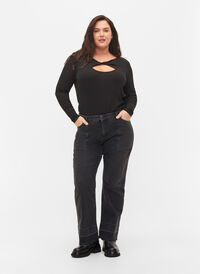 Wide fit high-waisted jeans, Grey Denim, Model