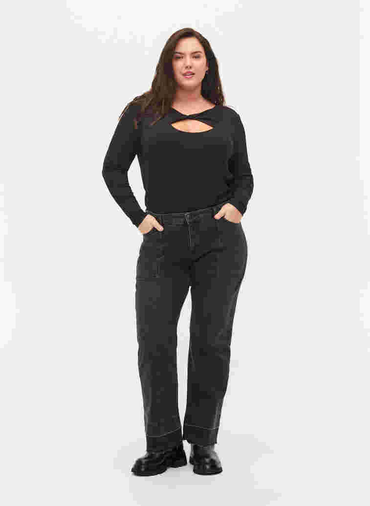 Wide fit high-waisted jeans, Grey Denim, Model image number 0