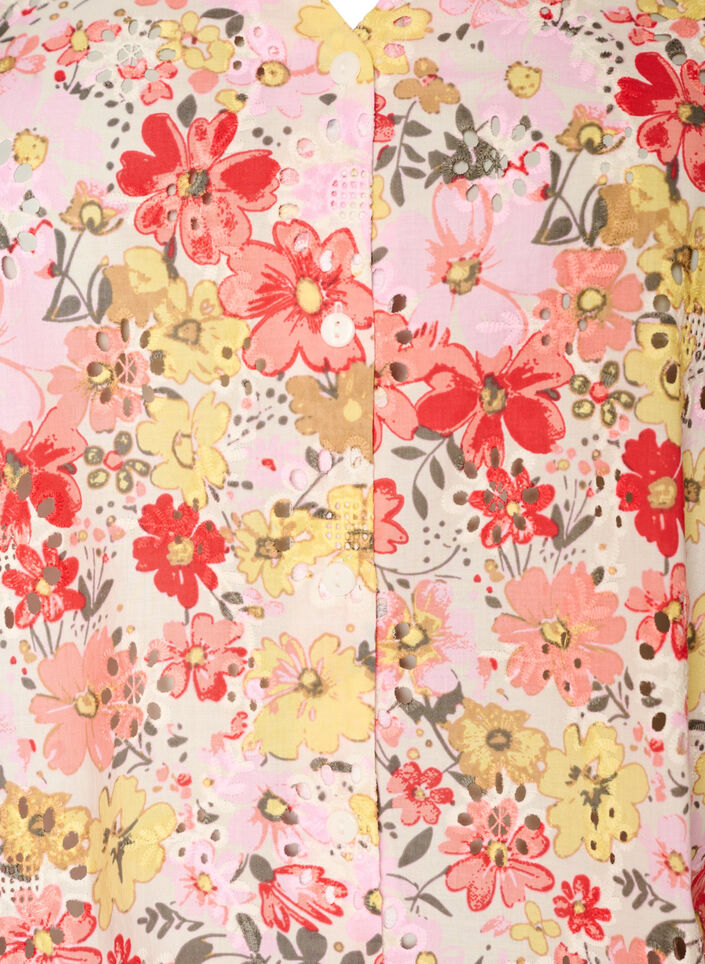 Floral blouse with eyelet embroidery and V-neck, Rose, Packshot image number 2
