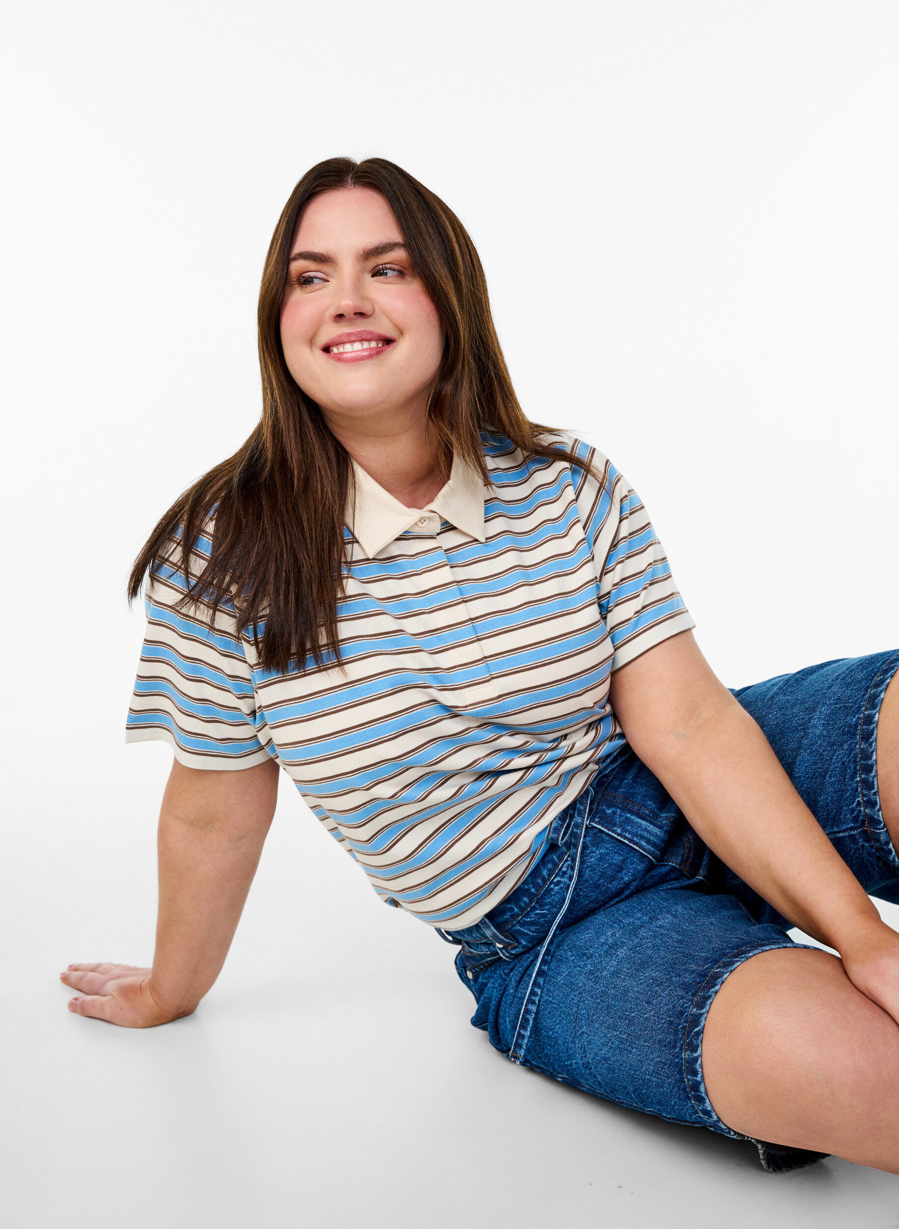 Zizzifashion Striped polo shirt with short sleeves, Light Blue, Image image number 0