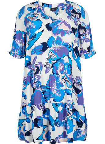 Viscose dress with print and half-length sleeves