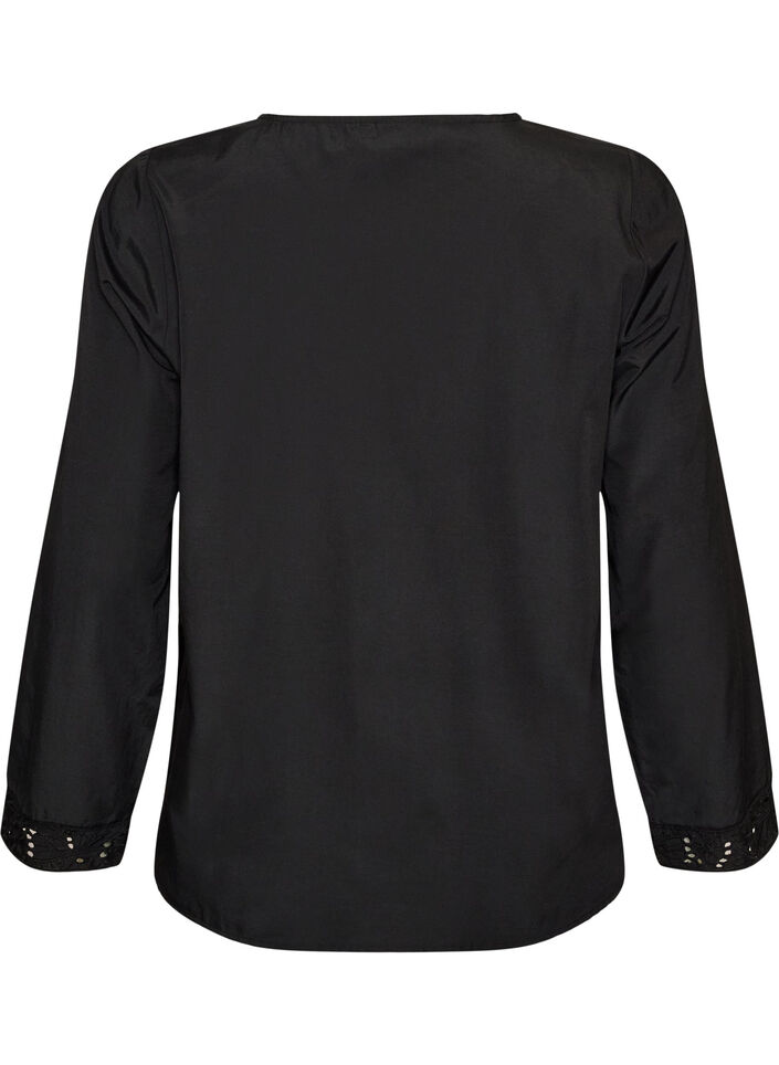 Shirt blouse with broderie anglaise, Black, Packshot image number 1