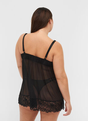 Chemise in mesh and lace, Black, Model image number 1