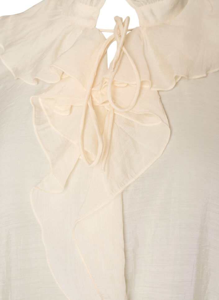 Viscose blouse with ruffles and long sleeves, Vanilla, Packshot image number 2