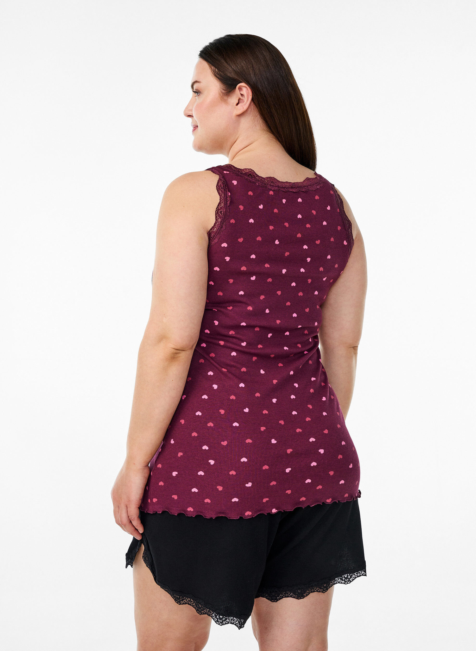 Zizzifashion Top with print and lace edge, Dark Bordeaux, Model image number 2