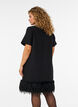 Short jersey dress with feather trim, Black, Model image number 2