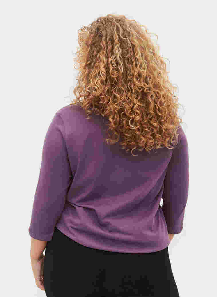 Cotton t-shirt with 3/4 sleeves, Vintage Violet, Model image number 1