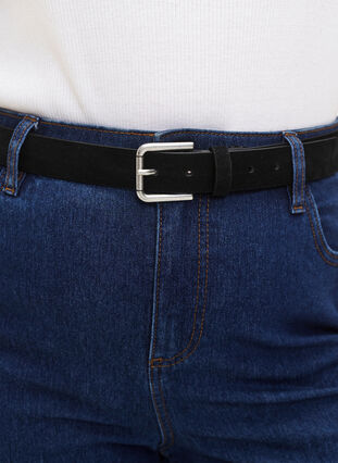 Leather mix belt, Black, Model image number 1