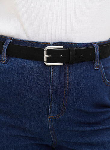 Leather mix belt, Black, Model image number 1