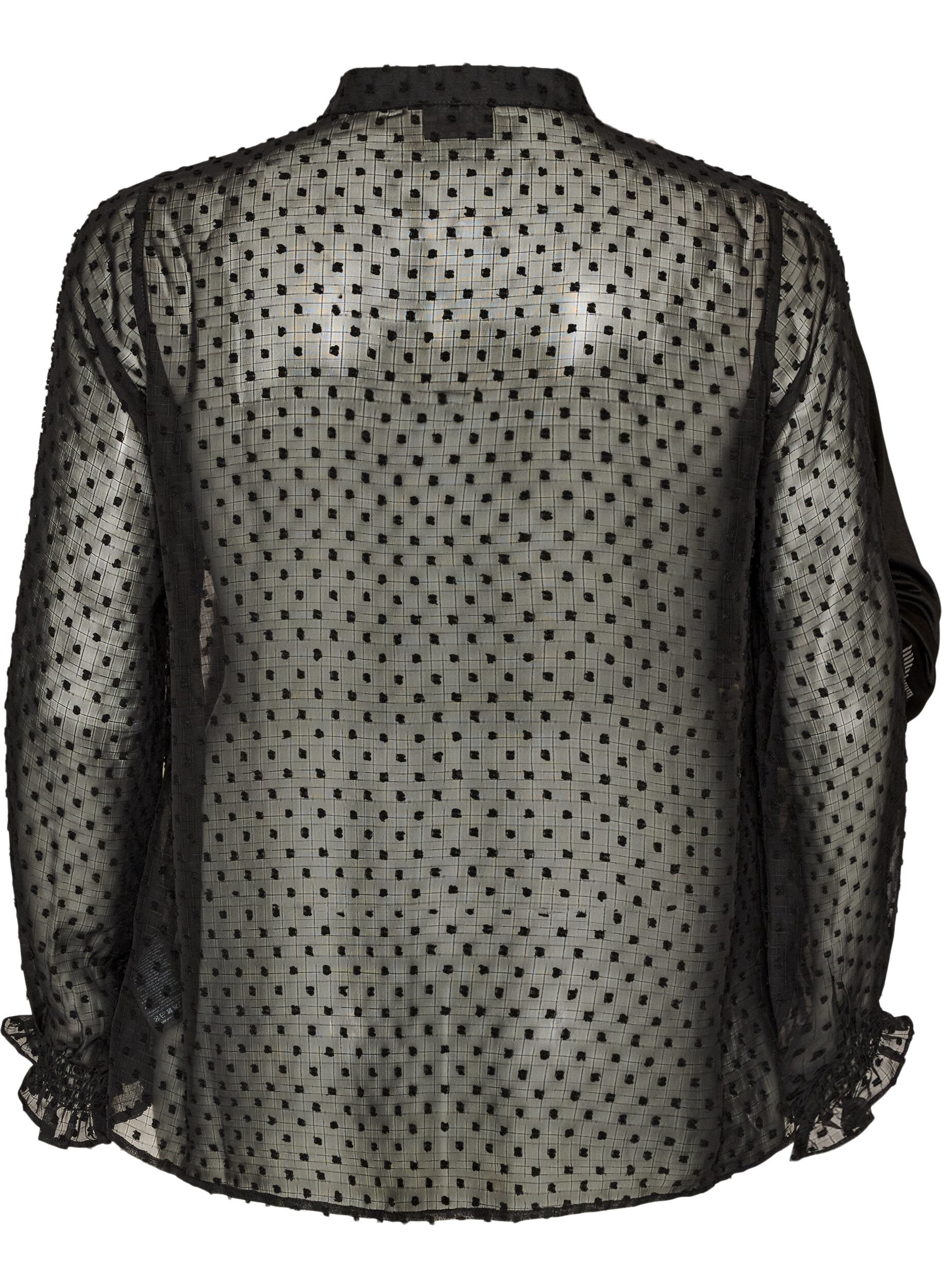 ZizzifashionShirt blouse with lace insert and dot pattern, Black, Packshot image number 1