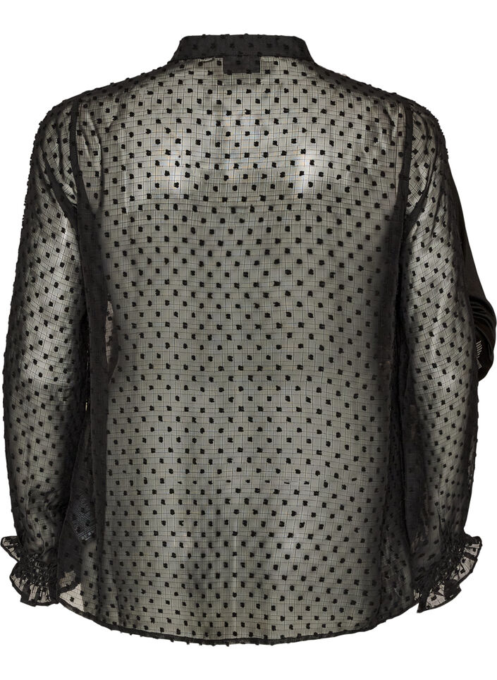 Shirt blouse with lace insert and dot pattern, Black, Packshot image number 1