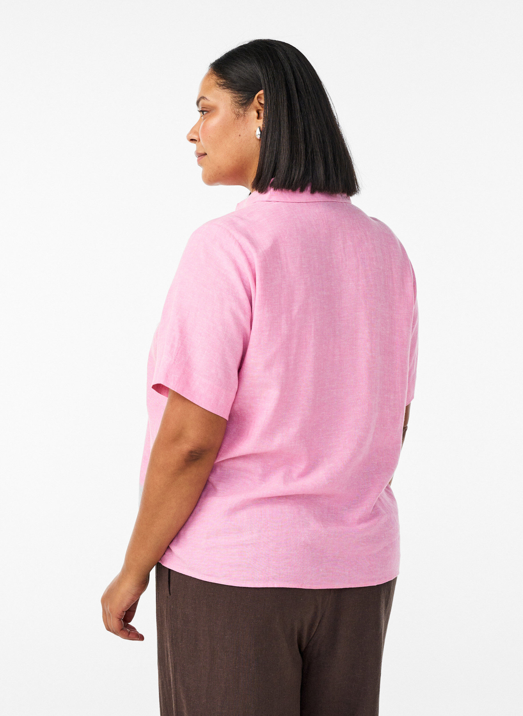 Zizzifashion Short-sleeved shirt in linen and viscose, Pink, Model image number 2