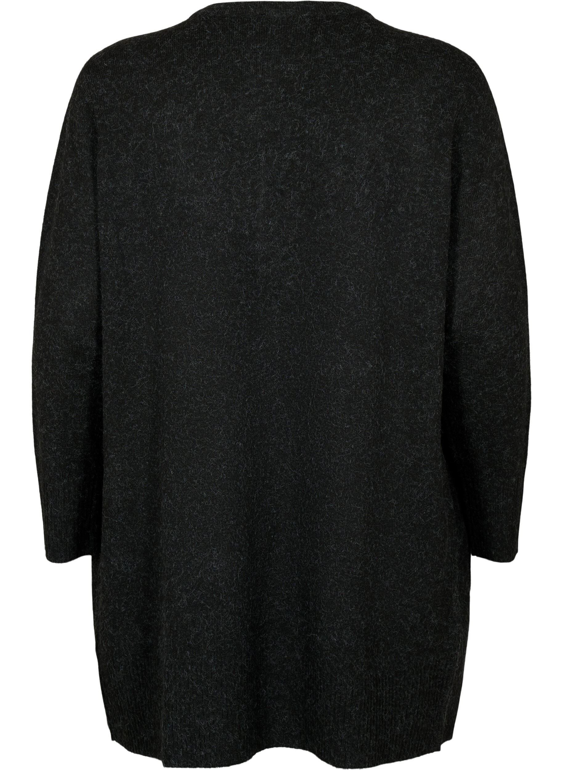 ZizzifashionRibbed Knit Cardigan with Pockets, Dark Grey, Packshot image number 1