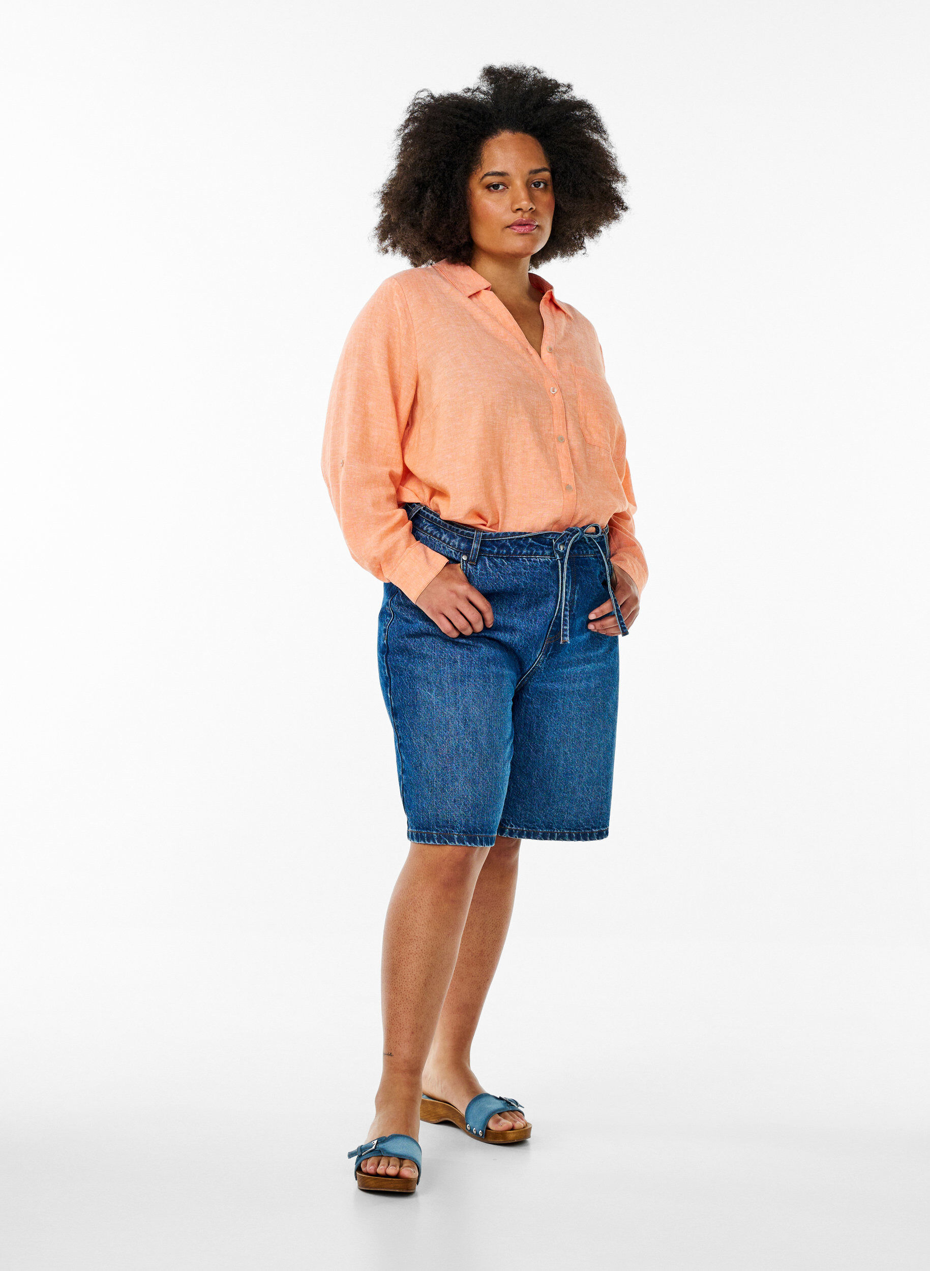 ZizzifashionShirt in linen and viscose with 3/4 sleeves, Coral, Model image number 1