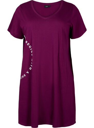 Organic cotton nightdress with V-neck , Dark Purple W. Be, Packshot image number 0