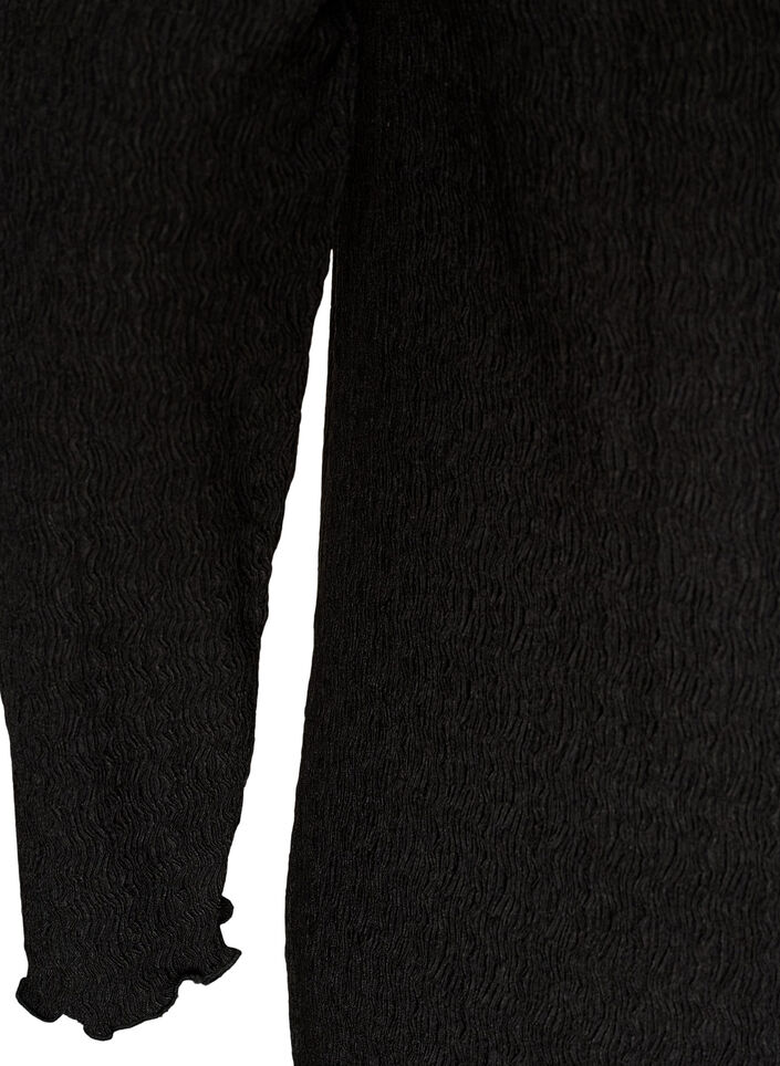 Midi dress with a wavy texture and long sleeves, Black, Packshot image number 3