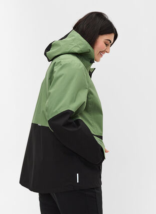 Waterproof hooded hiking jacket, Hedge Green Comb, Model image number 2