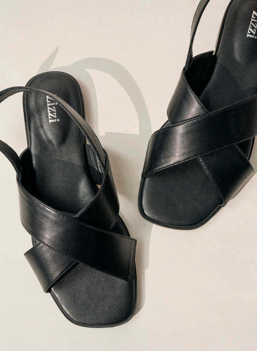 Leather sandal with criss-cross straps, Black, Image image number 0
