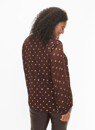 Printed blouse with v-neckline, Fudge/Gold Dots, Model image number 1