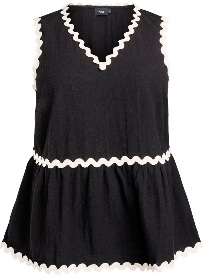 Sleeveless top with wavy contrast edges, Black, Packshot image number 0