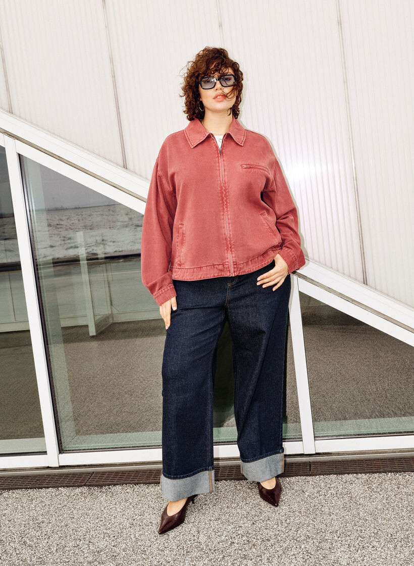 Straight fit jeans with wide legs and turn-ups, Blue, Image image number 0