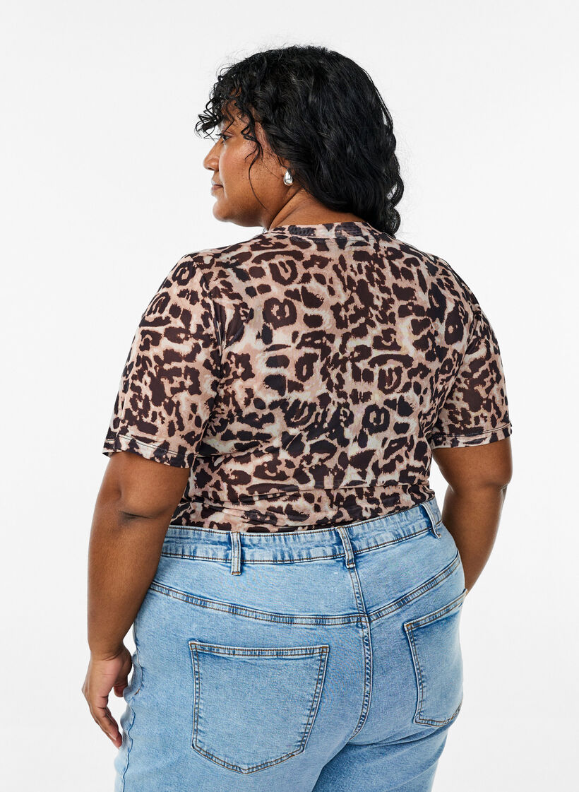 Mesh blouse with short sleeves, Brown, Model image number 2