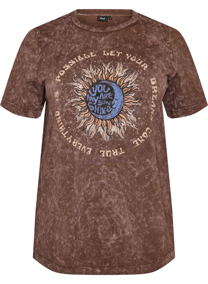 Cotton T-shirt with front print, Brown, Packshot image number 0