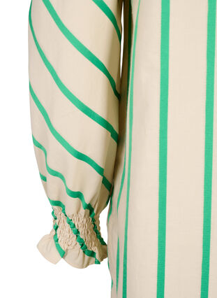Striped tunic in cotton with smock and ruffles, Beige Green Stripe, Packshot image number 4