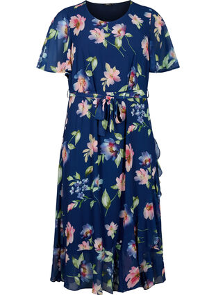 Short sleeve midi dress with floral print, Blueprint Flower AOP, Packshot image number 0