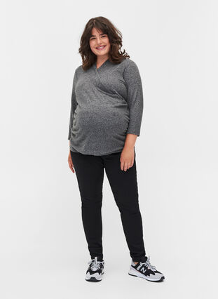 Maternity blouse with 3/4 sleeves and V-neck, Dark Grey Melange, Model image number 2