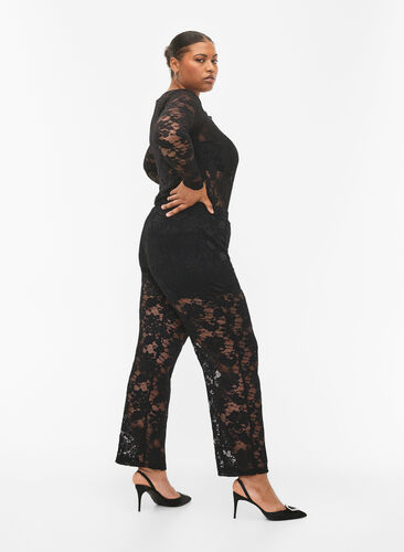Laced pants with straight fit, Black, Model image number 1