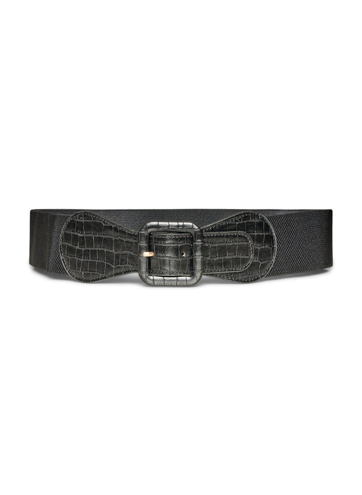 Elastic waist belt with croc detail, Black, Packshot image number 0