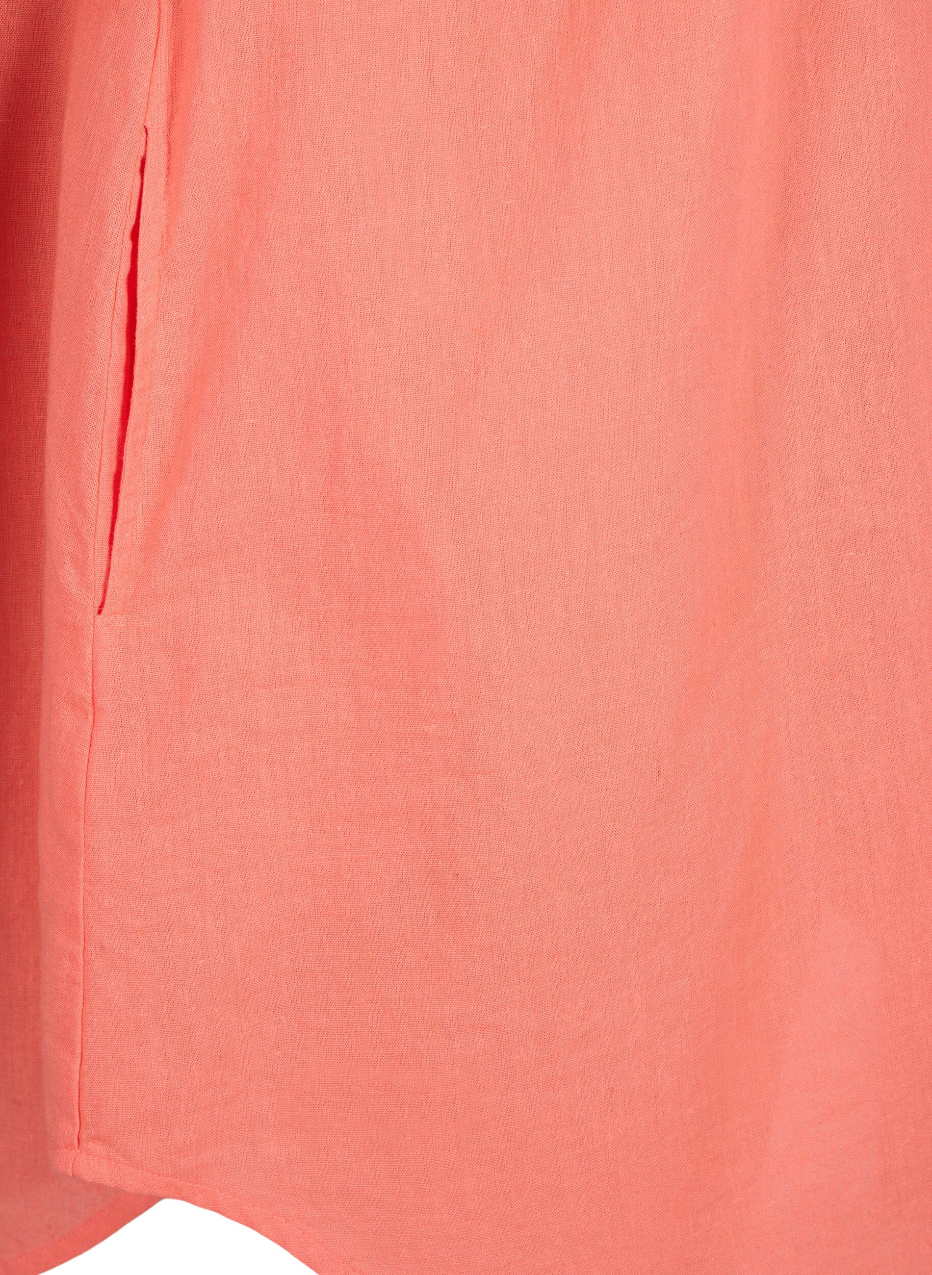 Zizzifashion Short-sleeved cotton blend tunic with linen, Living Coral, Packshot image number 3