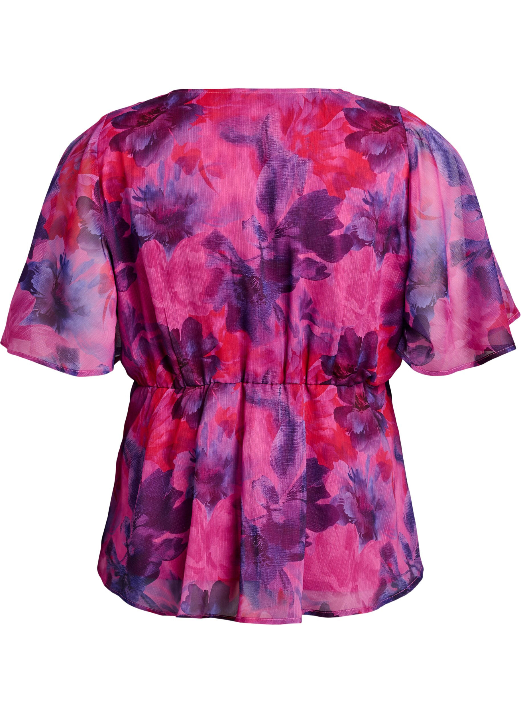 ZizzifashionFloral chiffon blouse with short sleeves, Red, Packshot image number 1