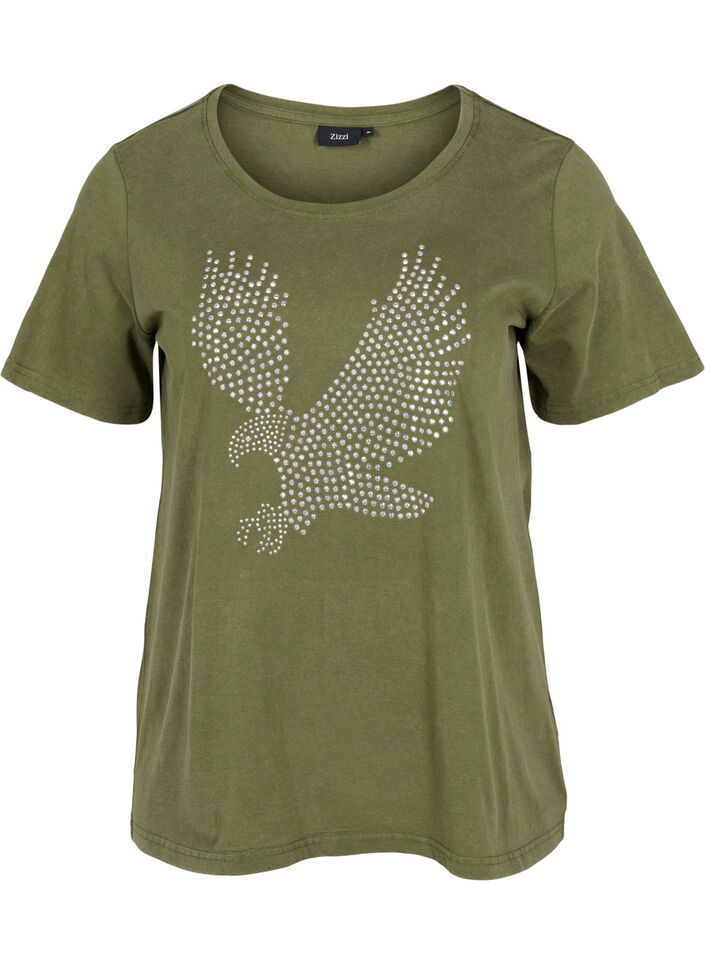 Cotton t-shirt in acid wash and stones, Ivy Green Wash, Packshot image number 0