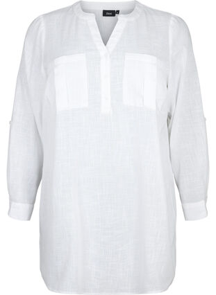 Tunic in cotton with 3/4 sleeves, Bright White, Packshot image number 0