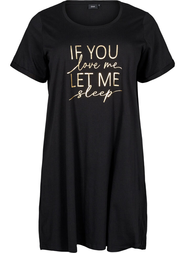 Short-sleeved nightgown in organic cotton, Black, Packshot image number 0