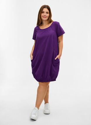 Short-sleeved cotton dress, Violet Indigo, Model image number 2