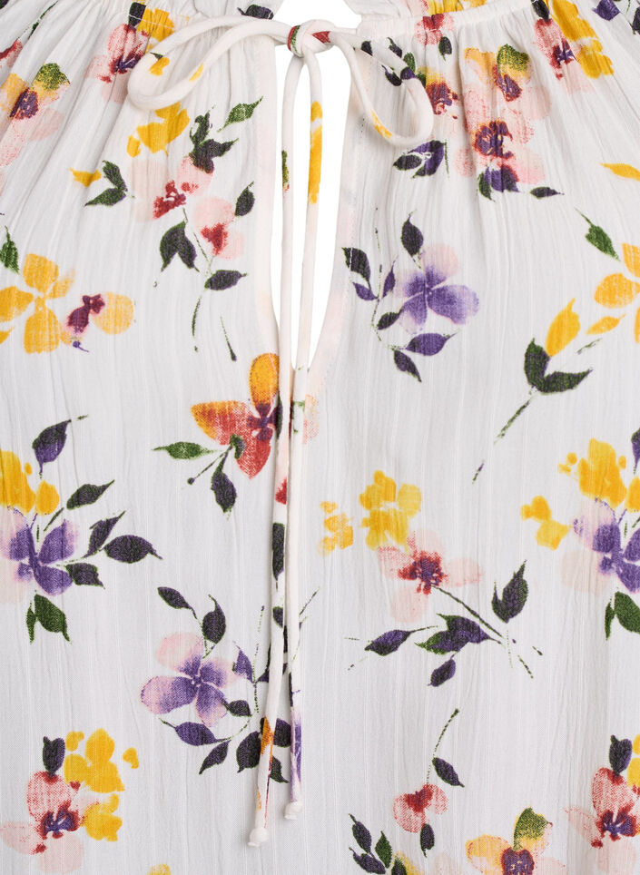 Floral viscose blouse with half-length sleeves, White, Packshot image number 2
