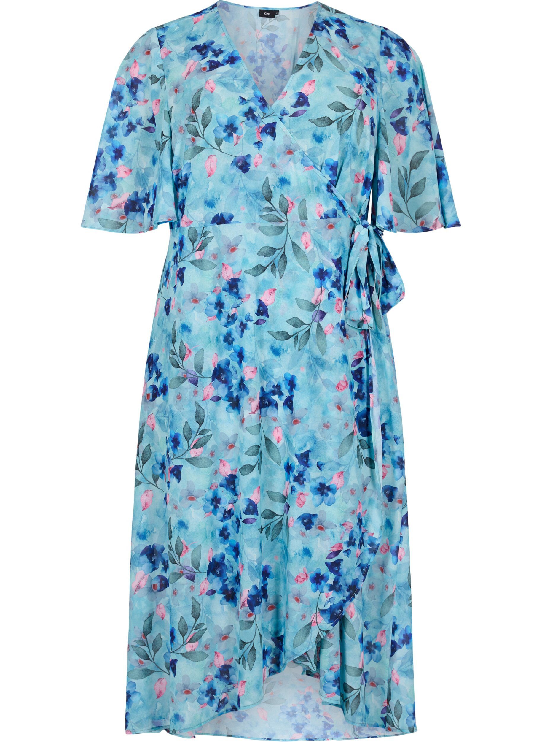 Zizzifashion Short-sleeved wrap dress with floral print, Trellis AOP, Packshot image number 0