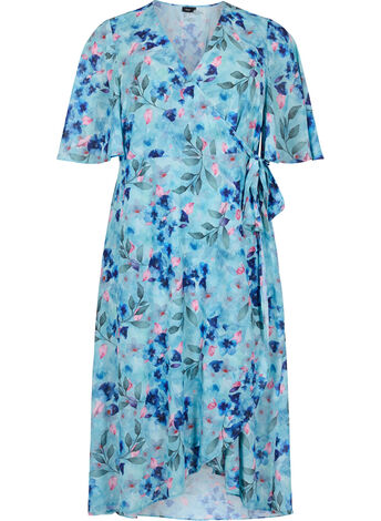 Short-sleeved wrap dress with floral print
