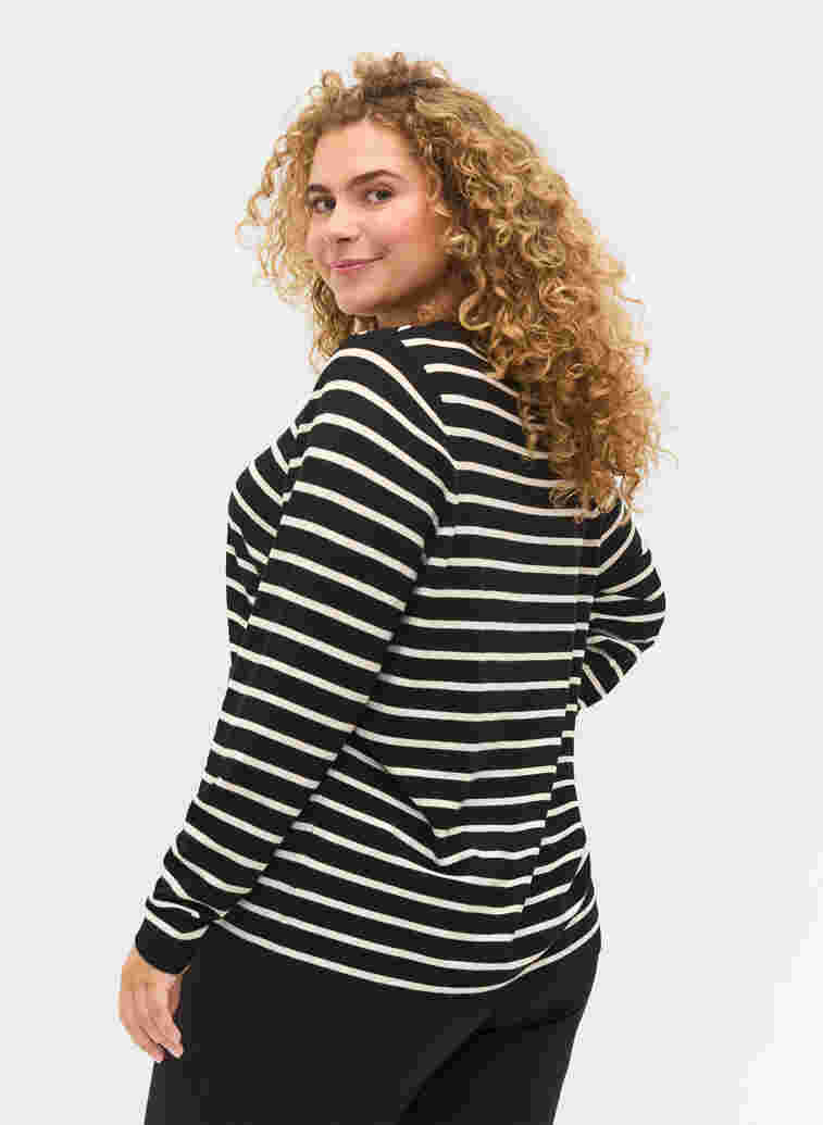 	 Knitted viscose top with long sleeves, Black W/Stripes, Model image number 1