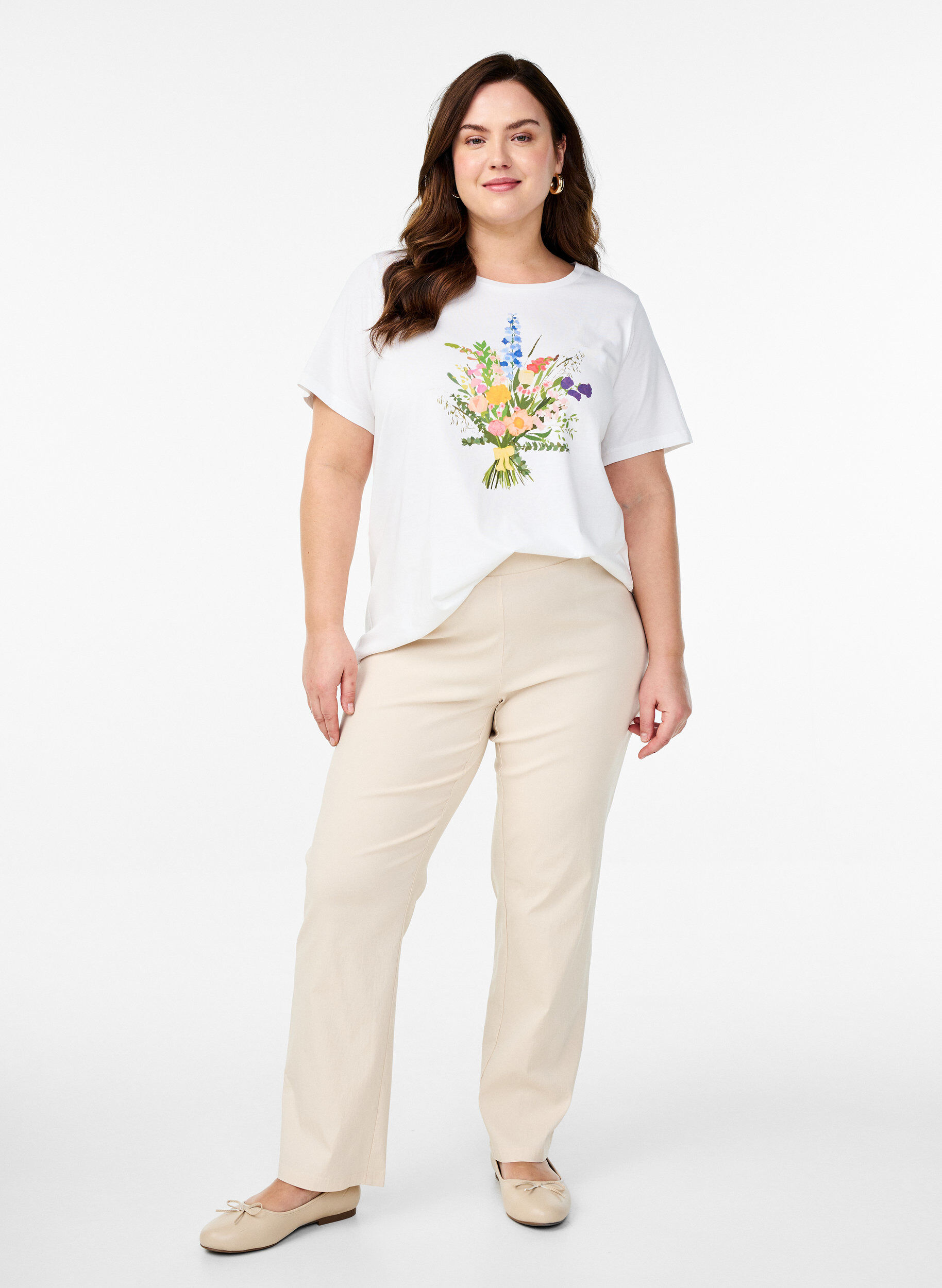 Zizzifashion T-shirt in organic cotton with floral print, B. White w. Flower, Model image number 2